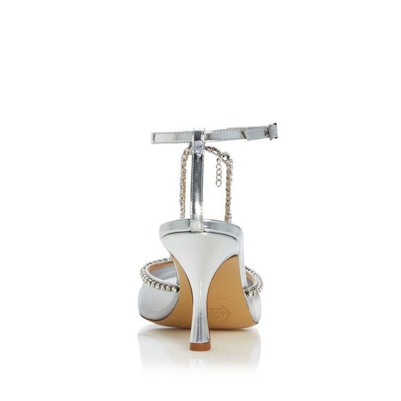 NALEBE Womens Silver Chain Crystal Mesh Stellar Square Toe Stiletto Pumps 39.5 - Picture 2 of 3